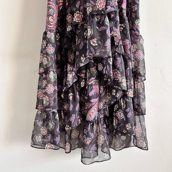 MISA Marni Printed Chiffon Midi Dress Size Small Black Boho Paisley - Picture 10 of 16